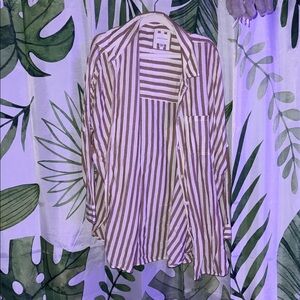 American Eagle Brown and White Striped Shirt